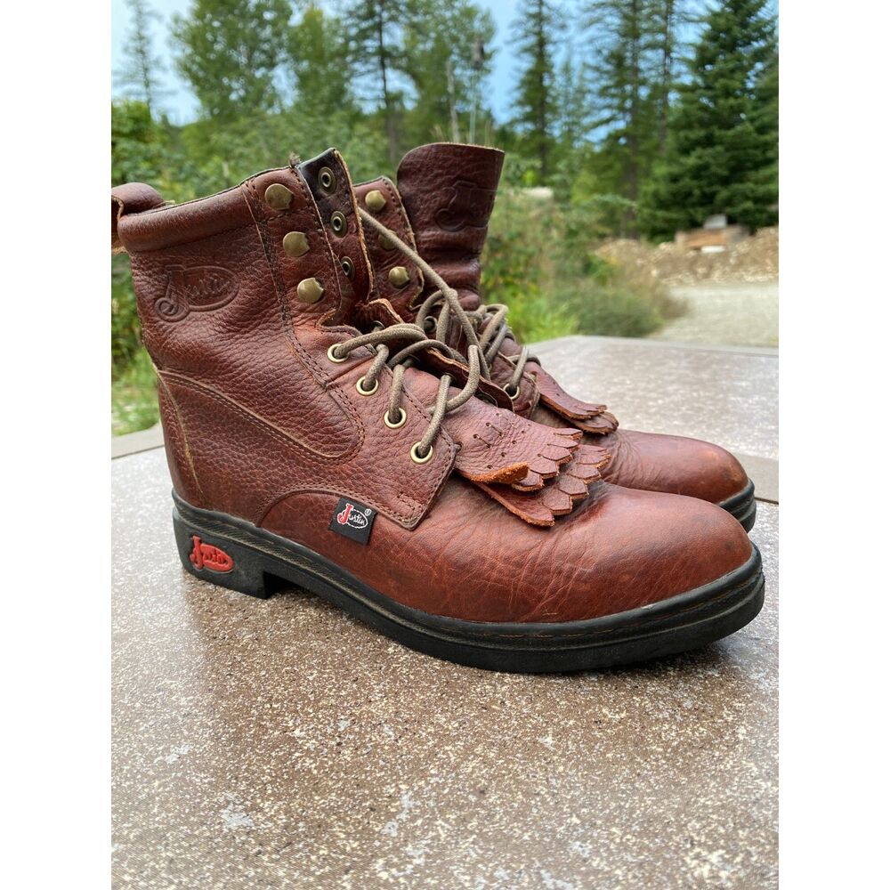 Justin Boots Women’s Size 7.5B Brown Leather Kiltie Lace-Up Packer Boots L0902